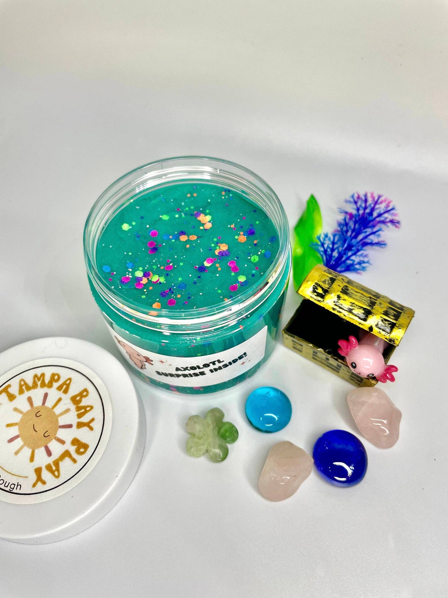 Axolotyl SURPRISE! Play Dough Jar w/ Gemstones & Eco Glitter