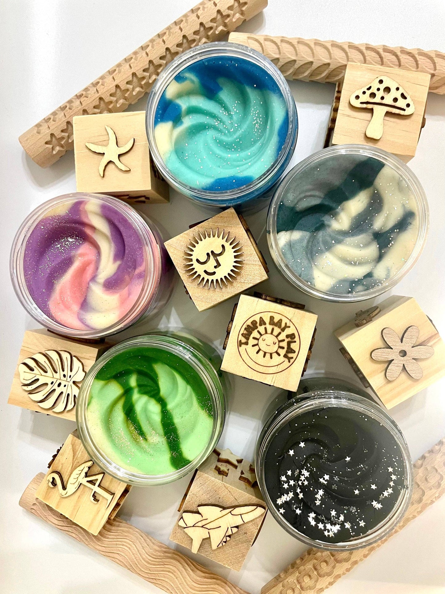 Wooden Play Dough Block Stamp: Butterfly Flower
