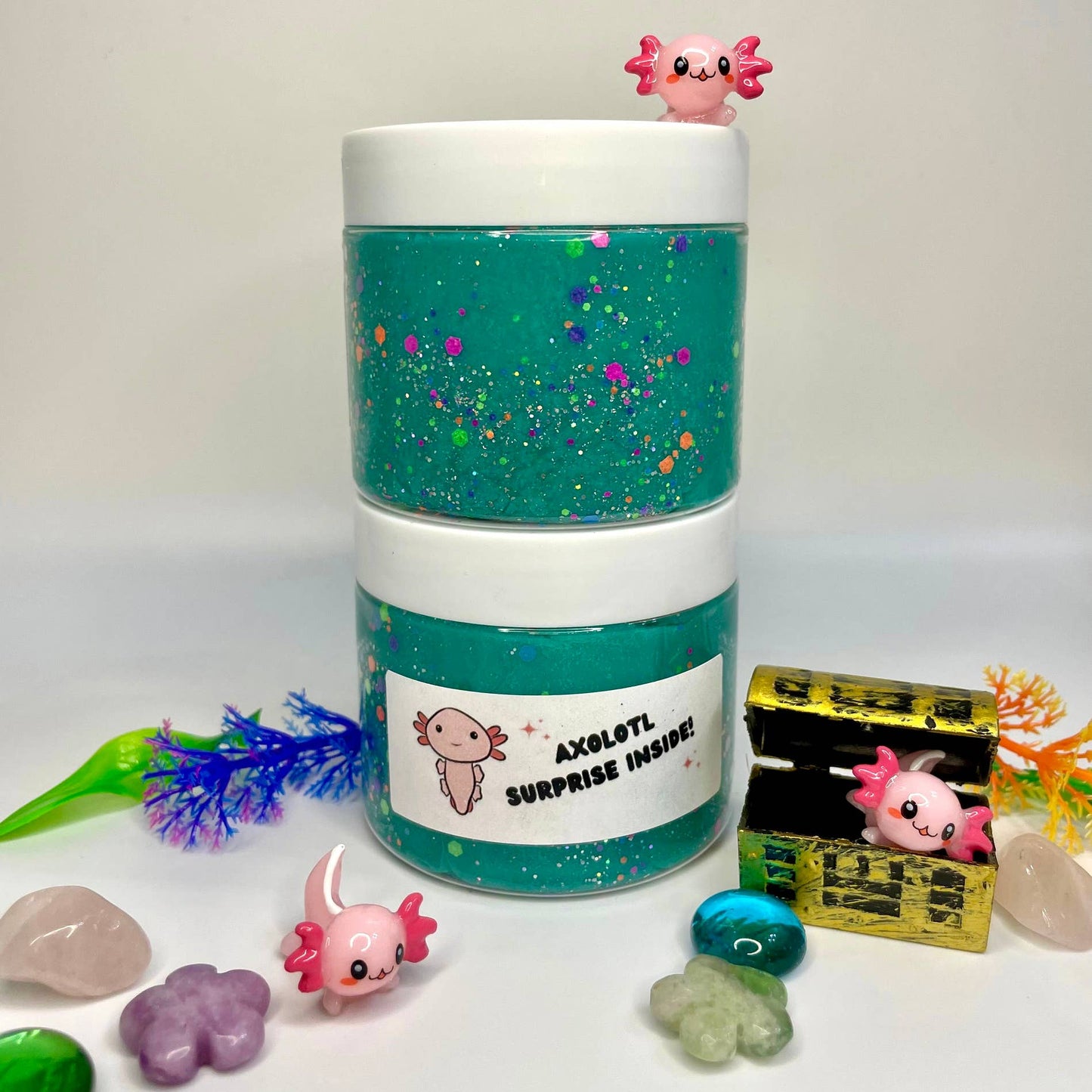 Axolotyl SURPRISE! Play Dough Jar w/ Gemstones & Eco Glitter