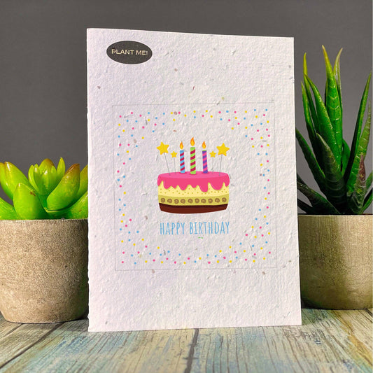 Third Birthday Cake Plantable Greeting Card: Wildflowers