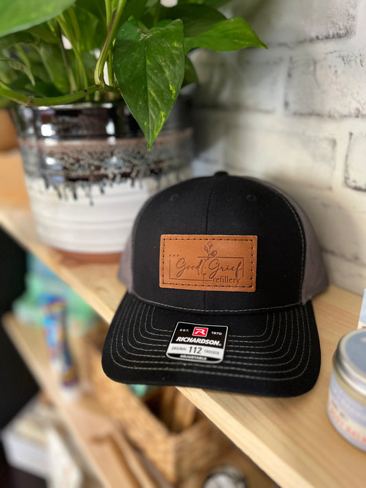Good Grief Leather Patch Hat-Black