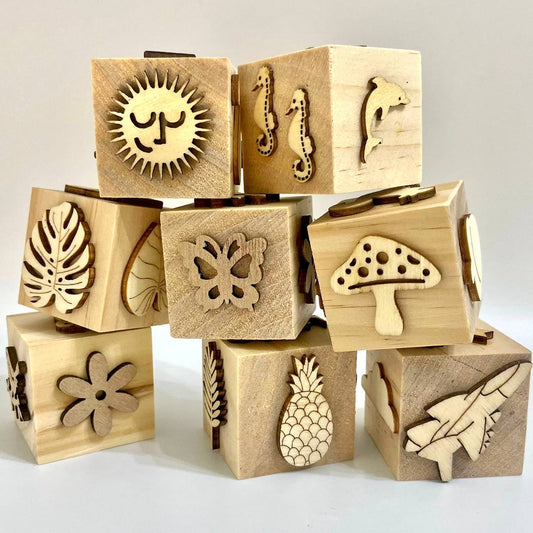 Wooden Play Dough Block Stamp: Butterfly Flower